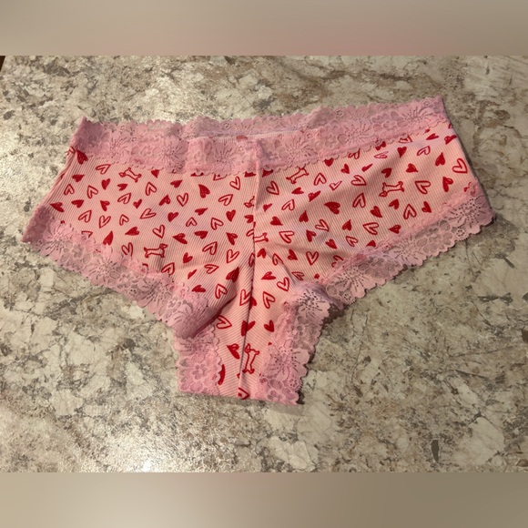 VS PINK Panty Valentines Day Heart Ribbed Cheeky Large NWT - Picture 3 of 5
